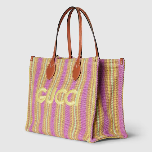 Medium jute tote with Gucci patch