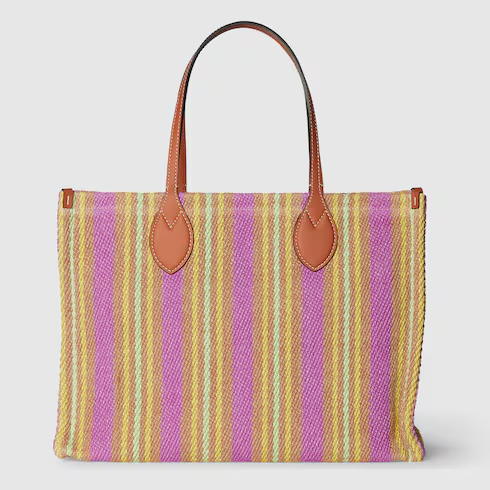 Medium jute tote with Gucci patch