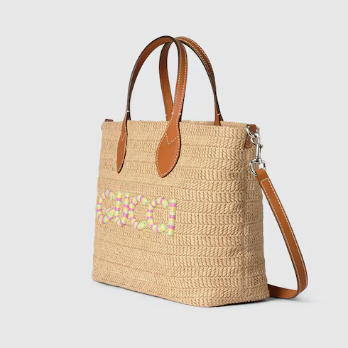 Small straw-effect tote