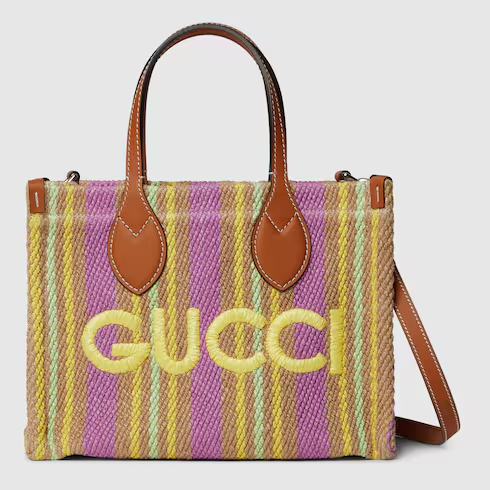 Small jute tote with Gucci patch