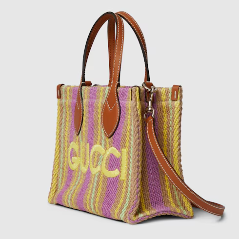 Small jute tote with Gucci patch