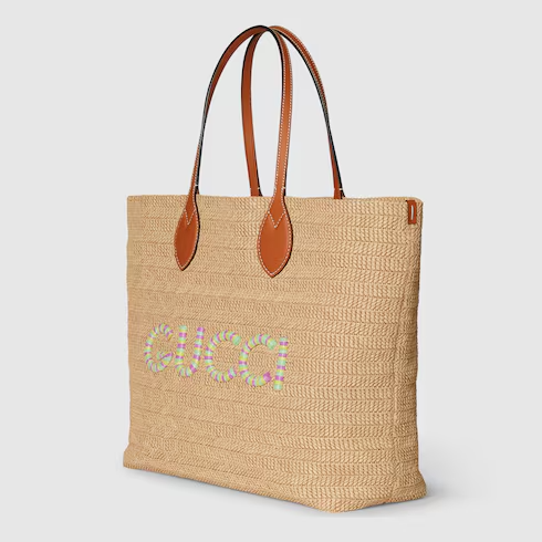 Medium straw-effect tote