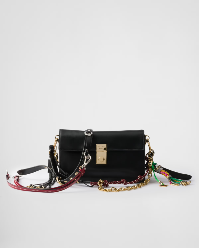 Prada soft sound small leather shoulder bag with charms