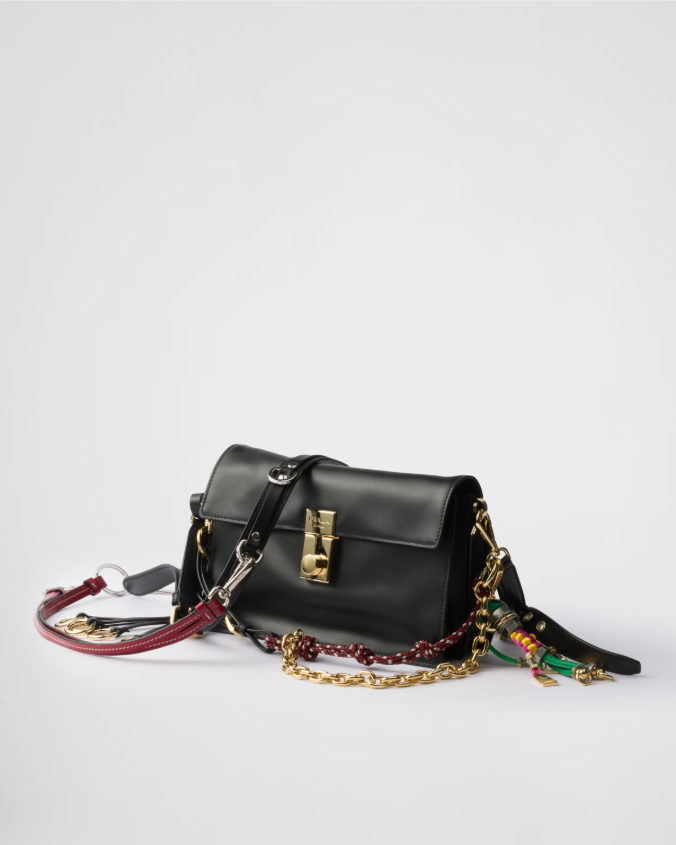 Prada soft sound small leather shoulder bag with charms