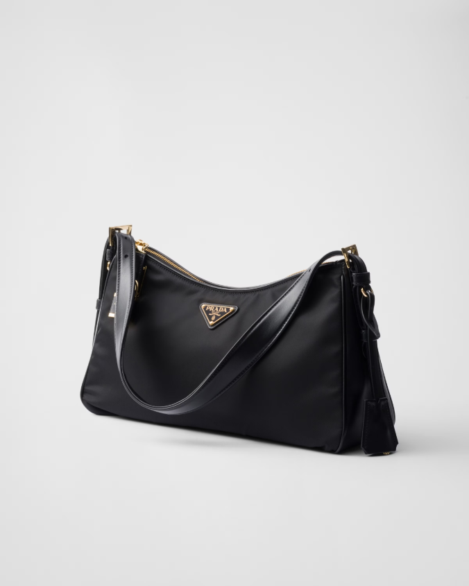 Prada aimée large re-nylon and leather shoulder bag with padlock