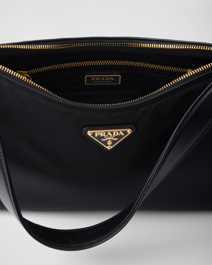 Prada aimée large re-nylon and leather shoulder bag with padlock