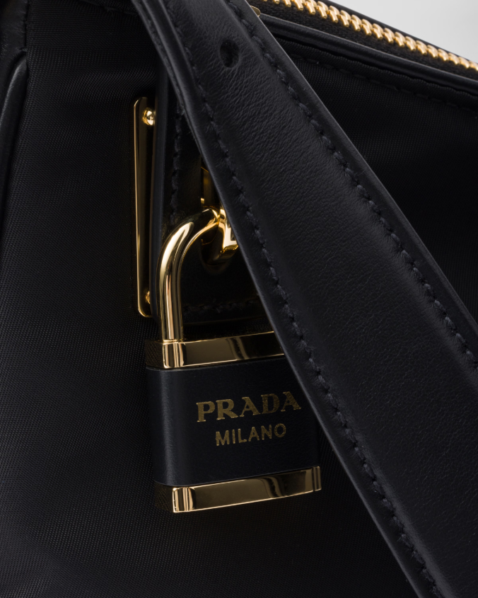 Prada aimée large re-nylon and leather shoulder bag with padlock