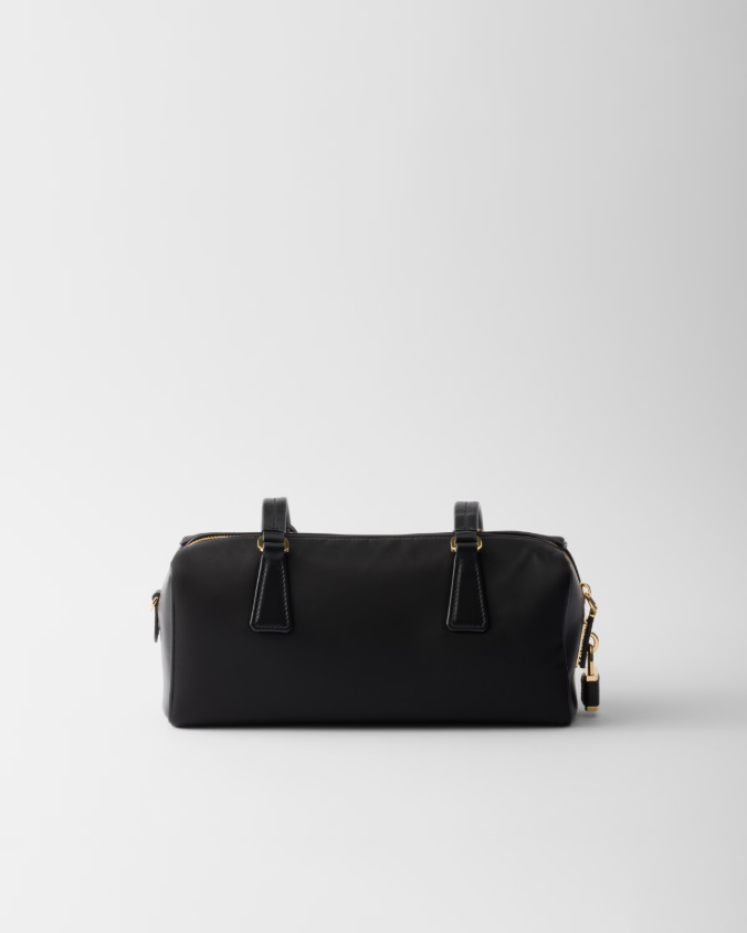 Re-nylon and leather medium top-handle bag with padlock