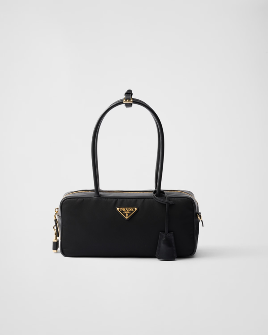 Re-nylon and leather small top-handle bag with padlock