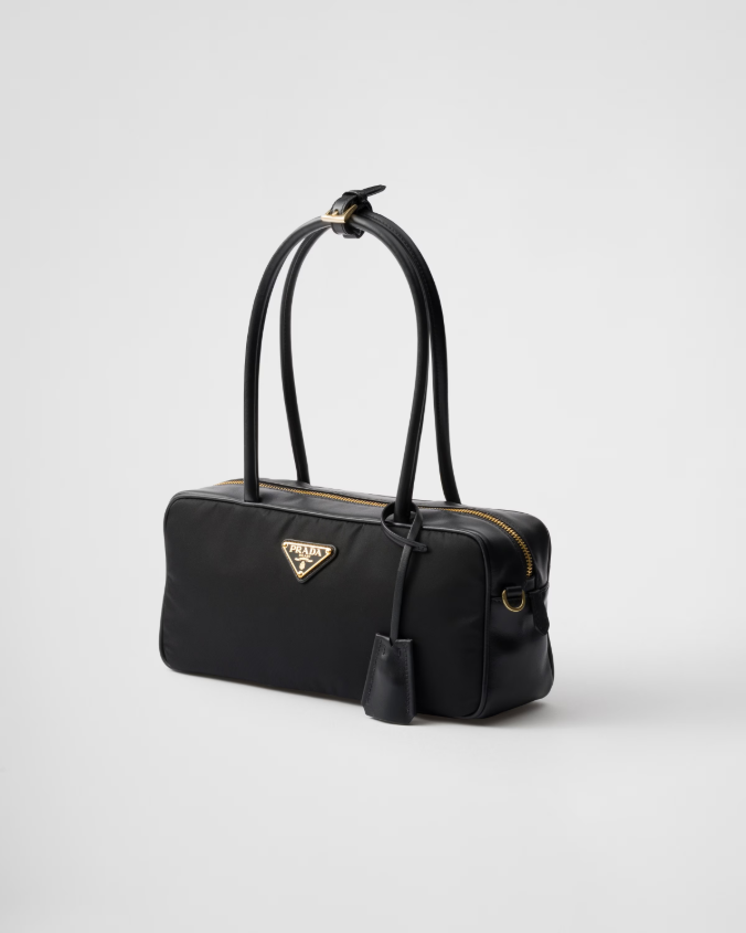 Re-nylon and leather small top-handle bag with padlock