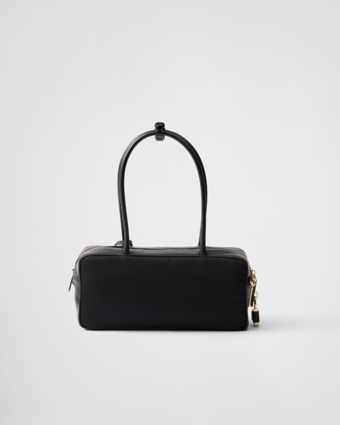 Re-nylon and leather small top-handle bag with padlock