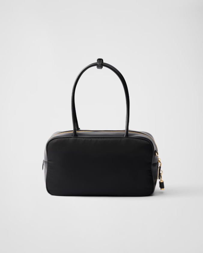 Re-nylon and leather medium top-handle bag with padlock