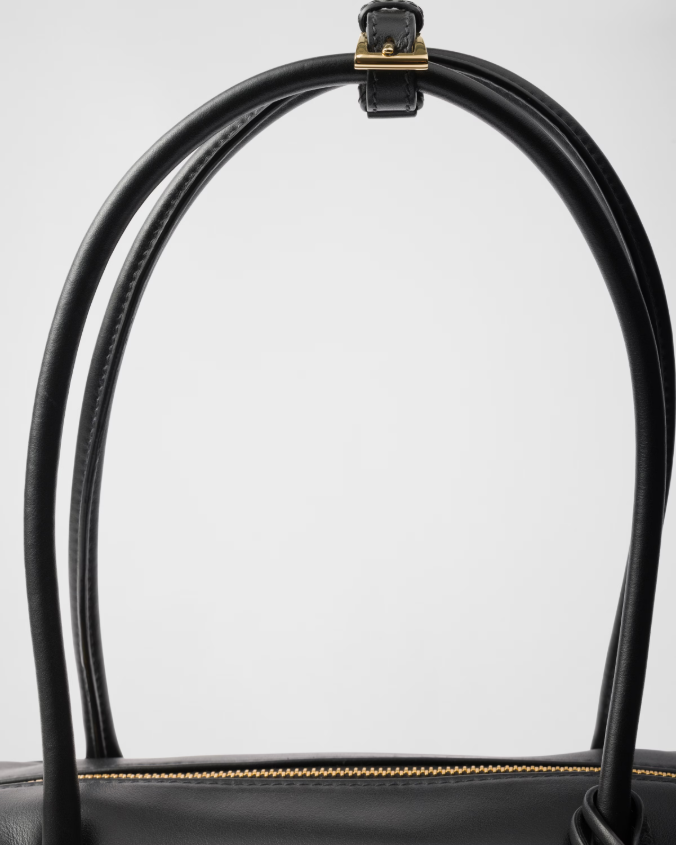 Re-nylon and leather medium top-handle bag with padlock