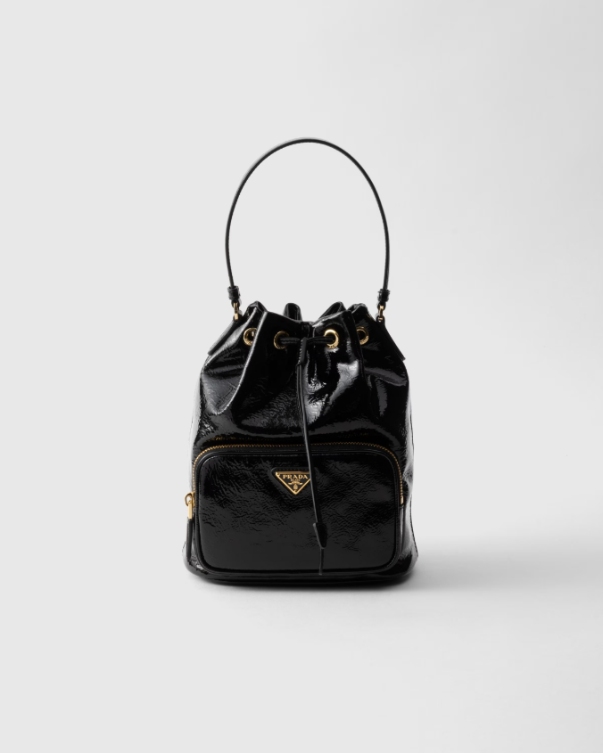 Prada duet naplak patent leather bucket bag