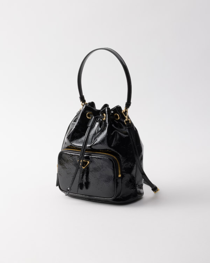 Prada duet naplak patent leather bucket bag