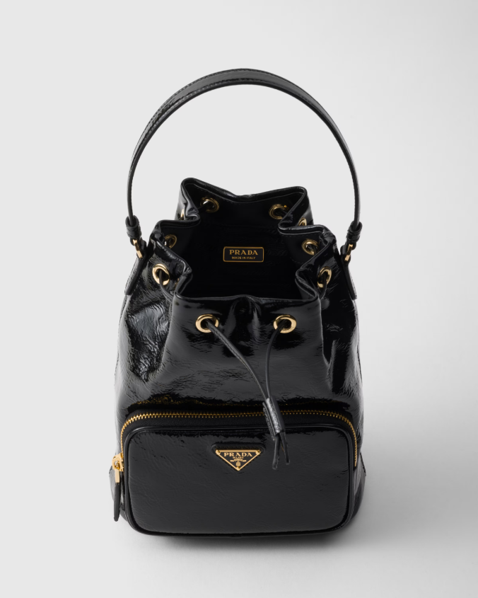 Prada duet naplak patent leather bucket bag