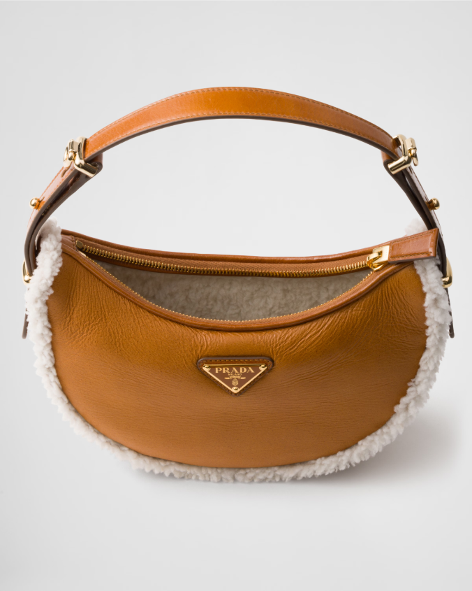 Prada arqué small shearling shoulder bag