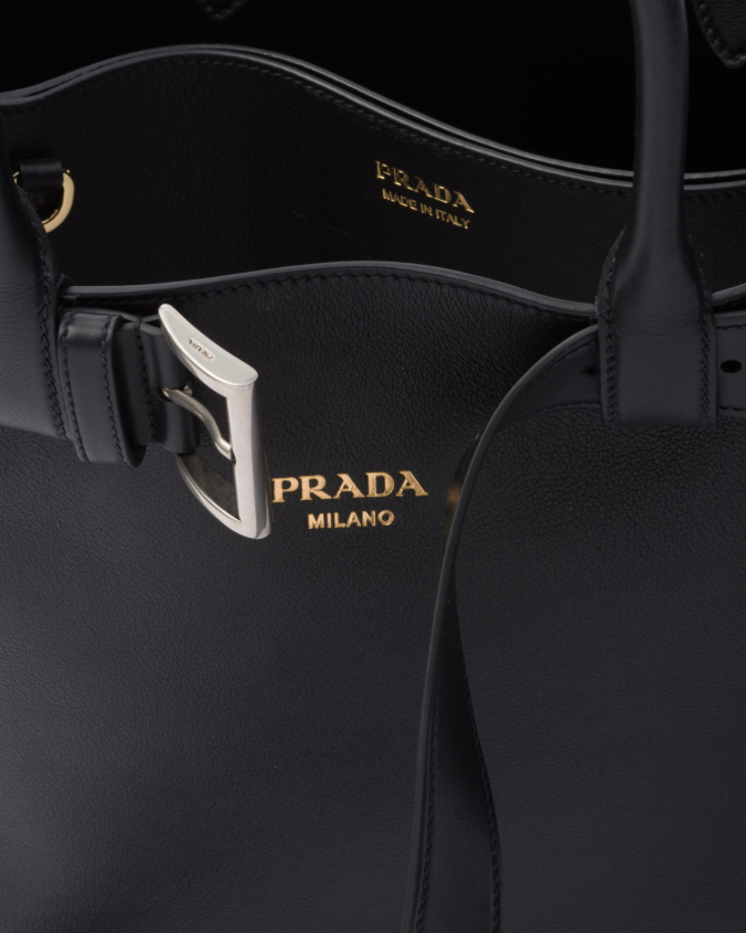 Prada buckle large leather handbag with belt