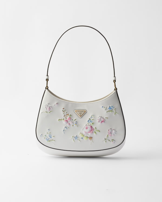 Prada cleo printed brushed leather shoulder bag