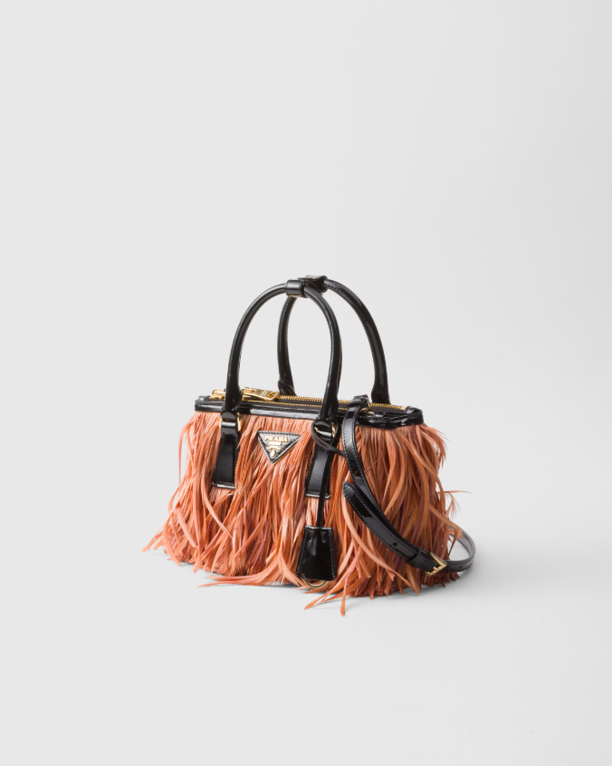 Prada galleria mini-bag with feather trim