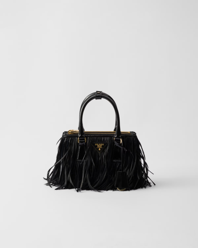 Prada galleria mini-bag with feather trim