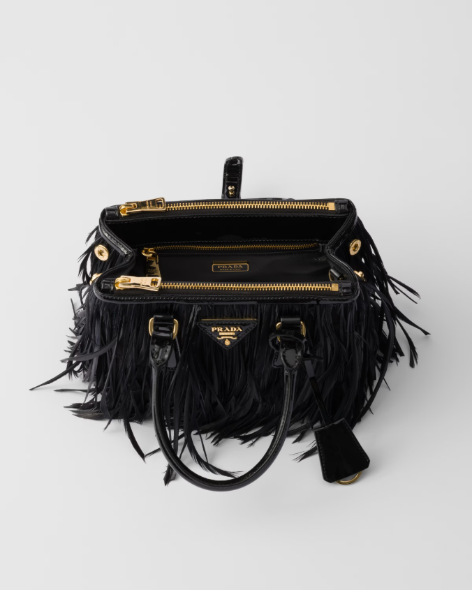 Prada galleria mini-bag with feather trim