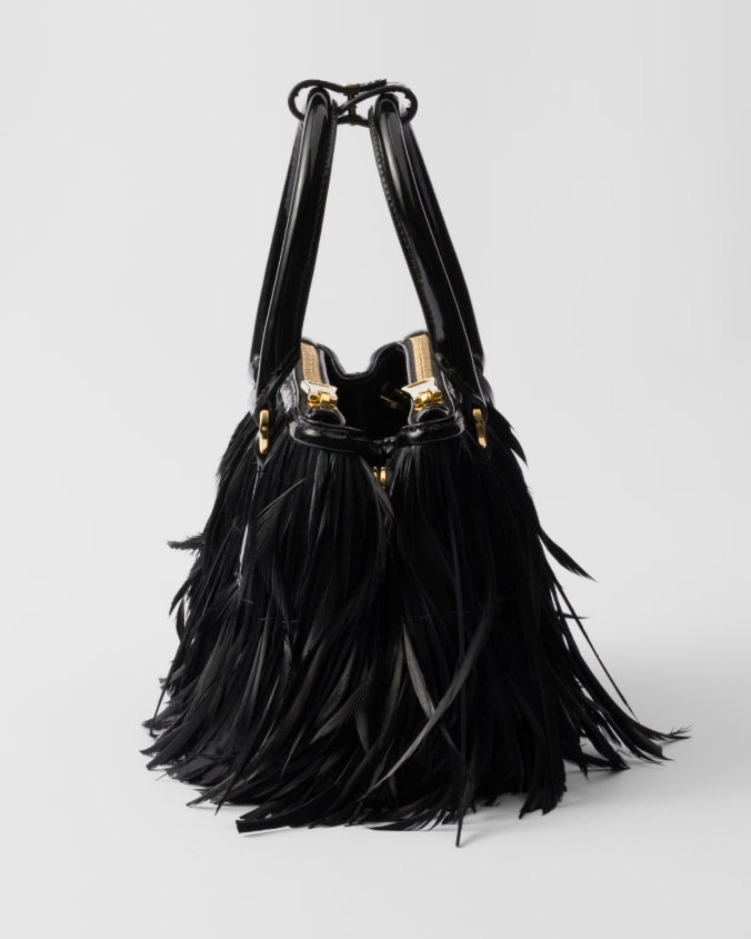 Prada galleria mini-bag with feather trim