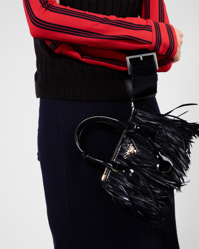 Prada galleria mini-bag with feather trim