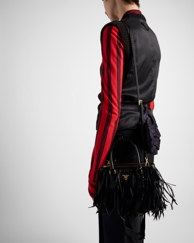 Prada galleria mini-bag with feather trim