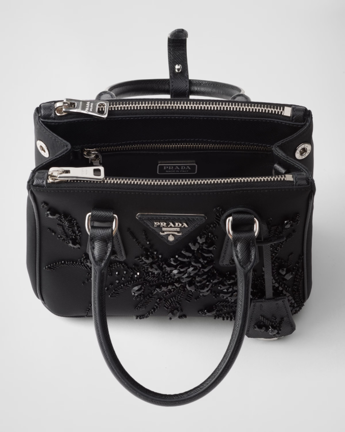 Prada galleria embroidered re-nylon and saffiano mini-bag