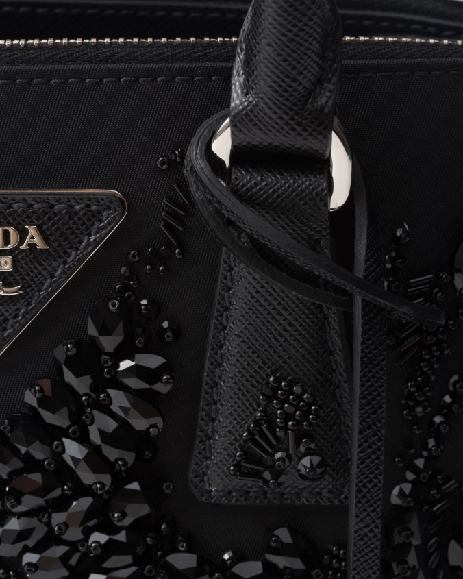 Prada galleria embroidered re-nylon and saffiano mini-bag