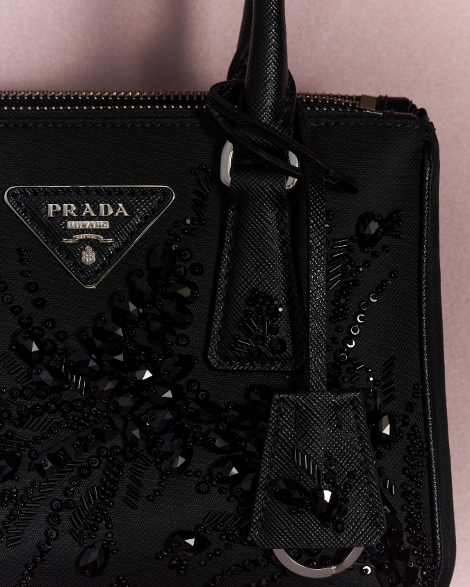 Prada galleria embroidered re-nylon and saffiano mini-bag