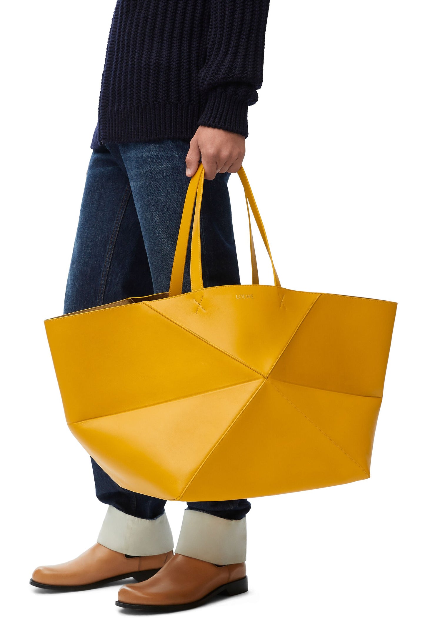 XXL Puzzle Fold Tote in shiny calfskin