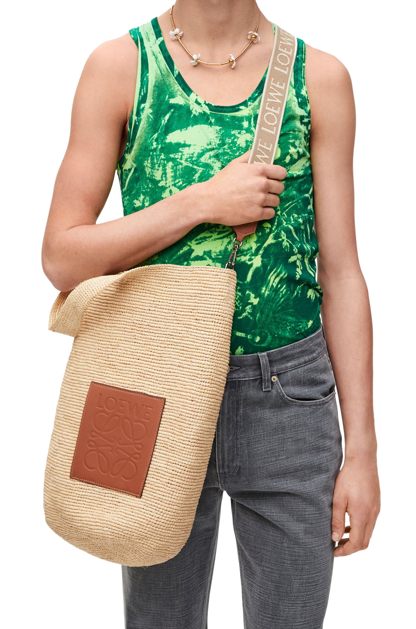 Large Slit bag in raffia and calfskin