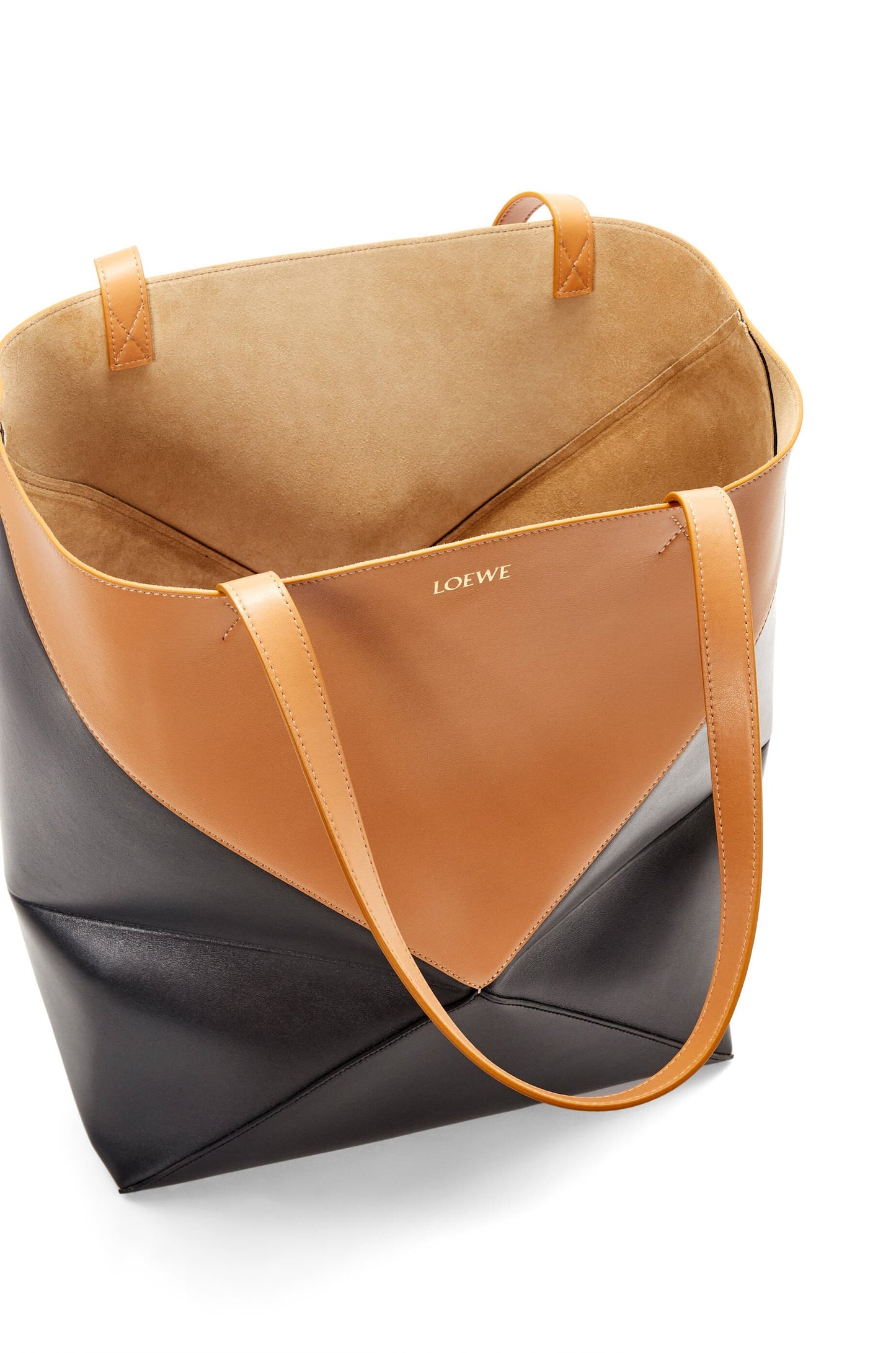 XL Puzzle Fold Tote in shiny calfskin