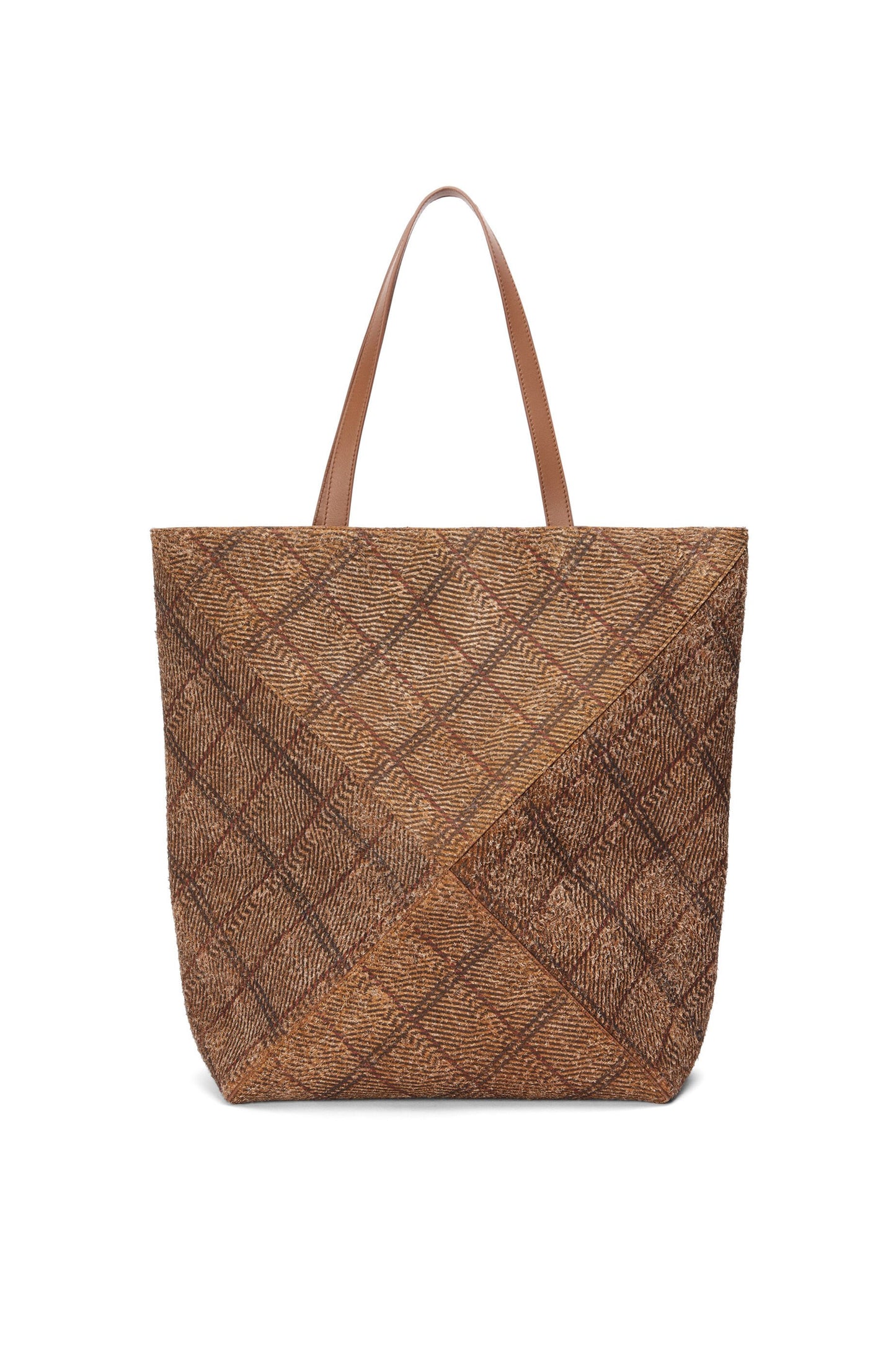 XL Puzzle Fold tote in tartan brushed suede