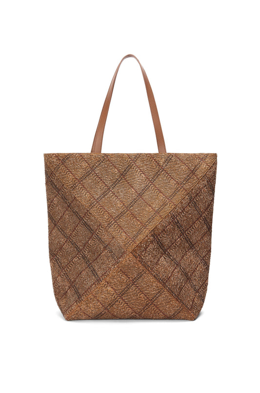 XL Puzzle Fold tote in tartan brushed suede
