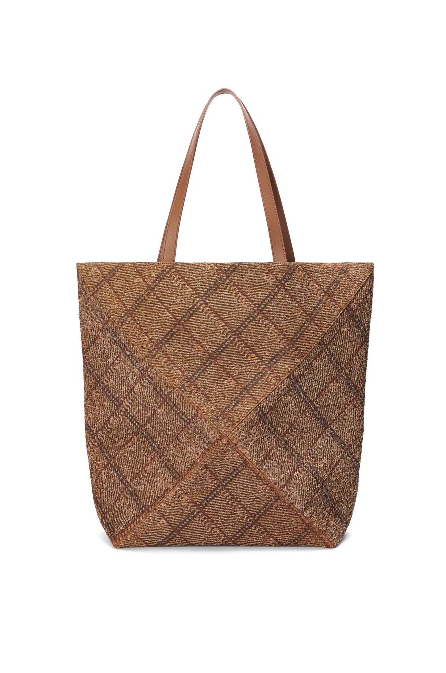 XL Puzzle Fold tote in tartan brushed suede
