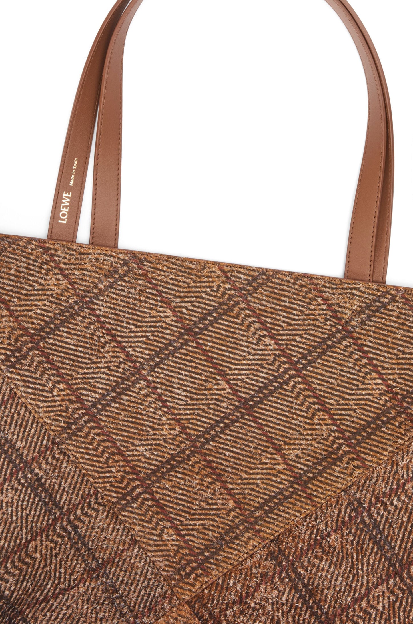 XL Puzzle Fold tote in tartan brushed suede