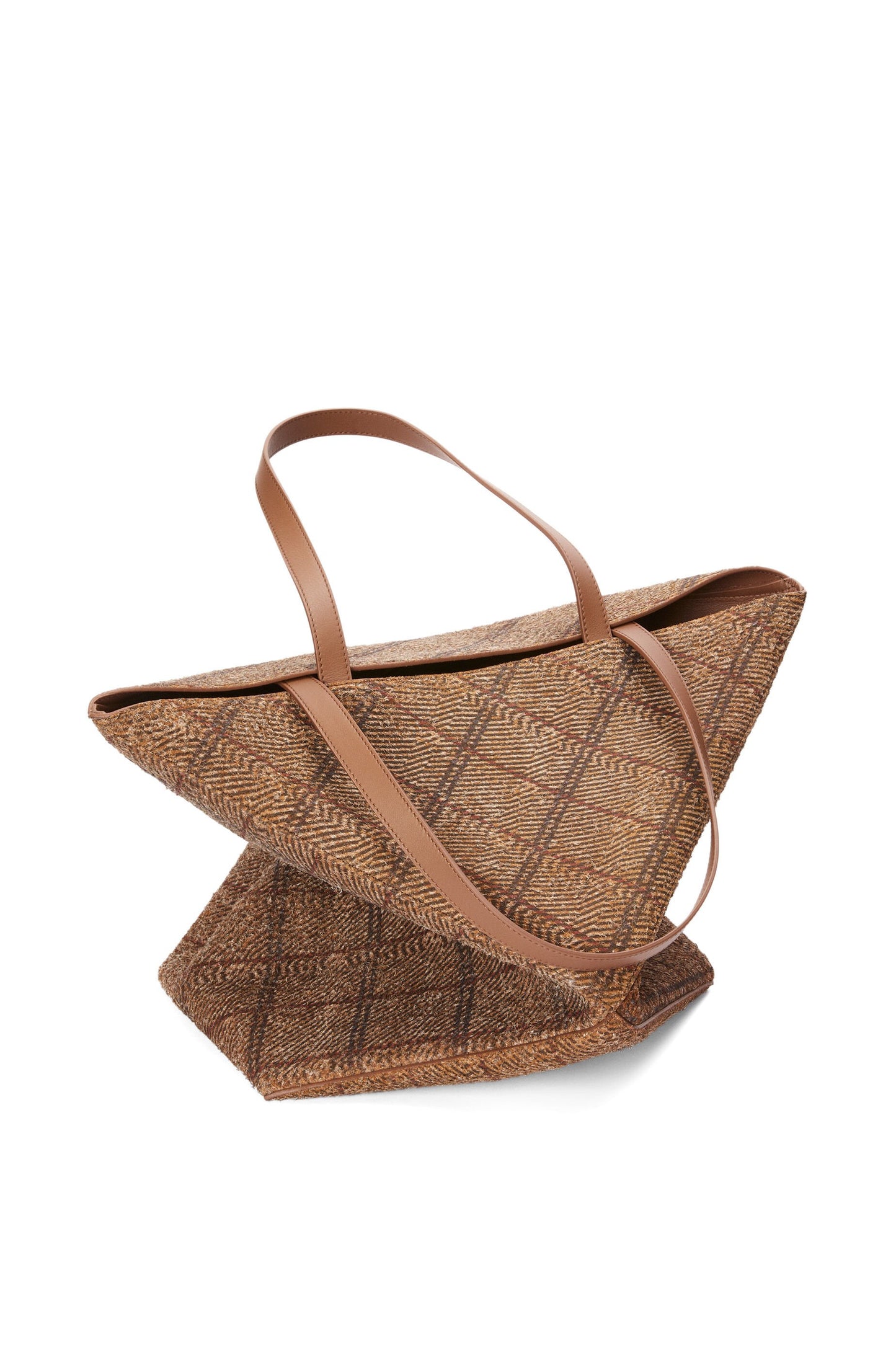 XL Puzzle Fold tote in tartan brushed suede