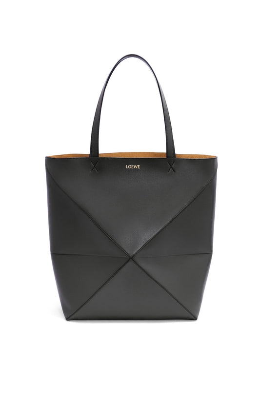 XL Puzzle Fold tote in shiny calfskin