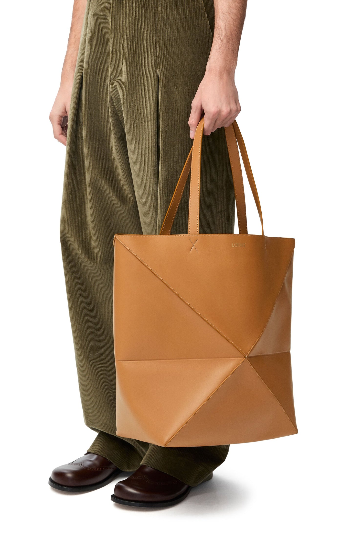 XL Puzzle Fold tote in shiny calfskin