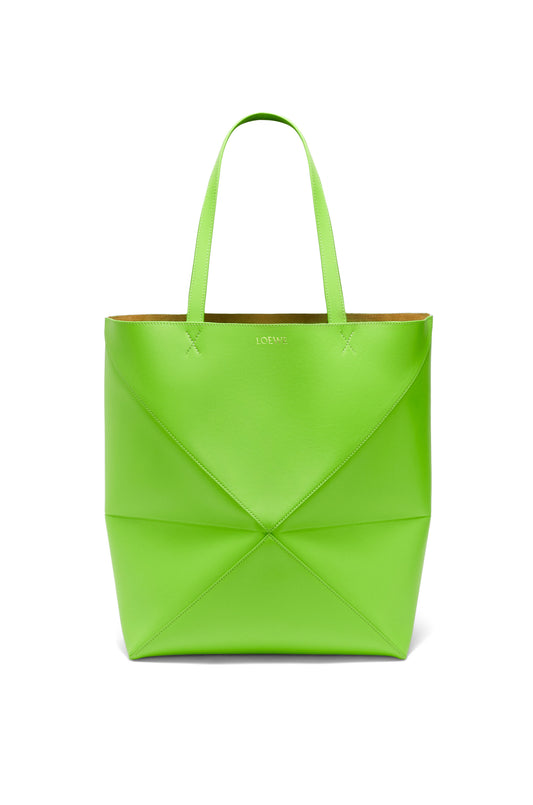 XL Puzzle Fold tote in shiny calfskin