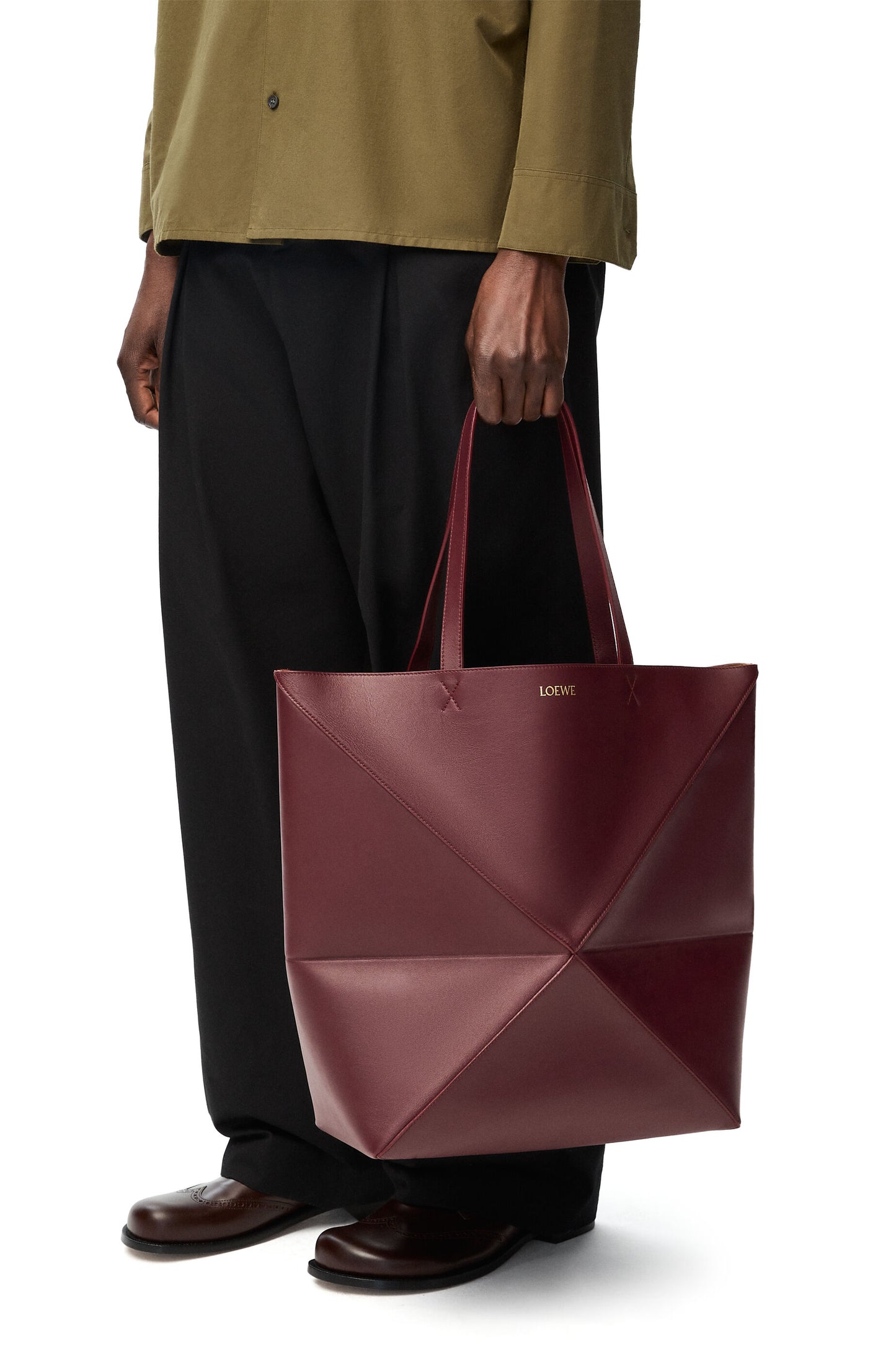 XL Puzzle Fold tote in shiny calfskin - Hall Of Brand
