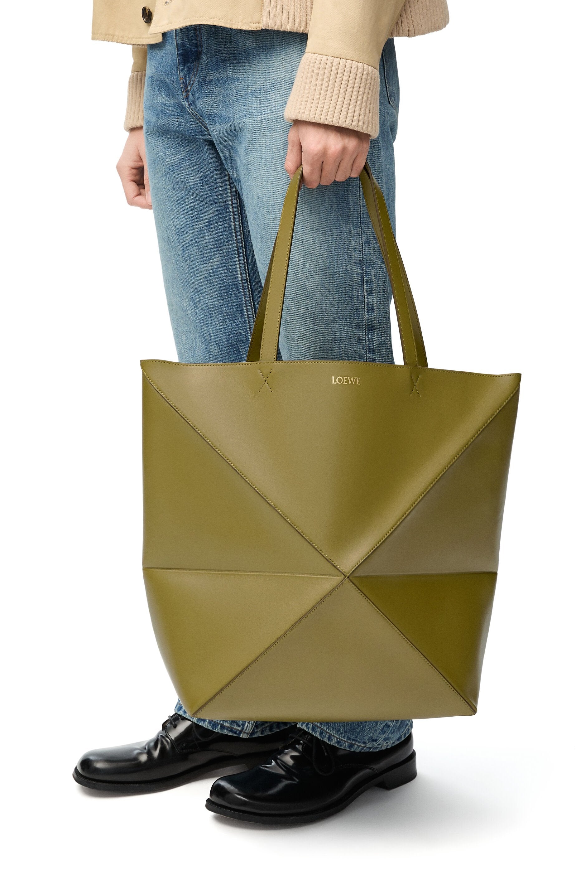 XL Puzzle Fold tote in shiny calfskin - Hall Of Brand