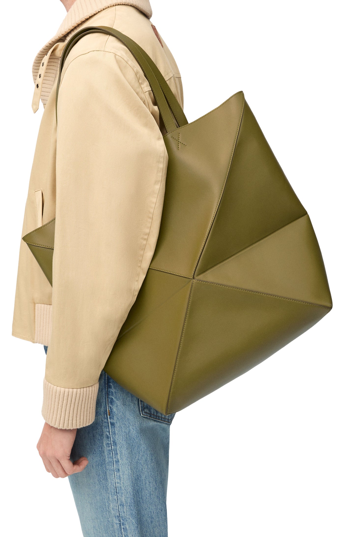 XL Puzzle Fold tote in shiny calfskin - Hall Of Brand