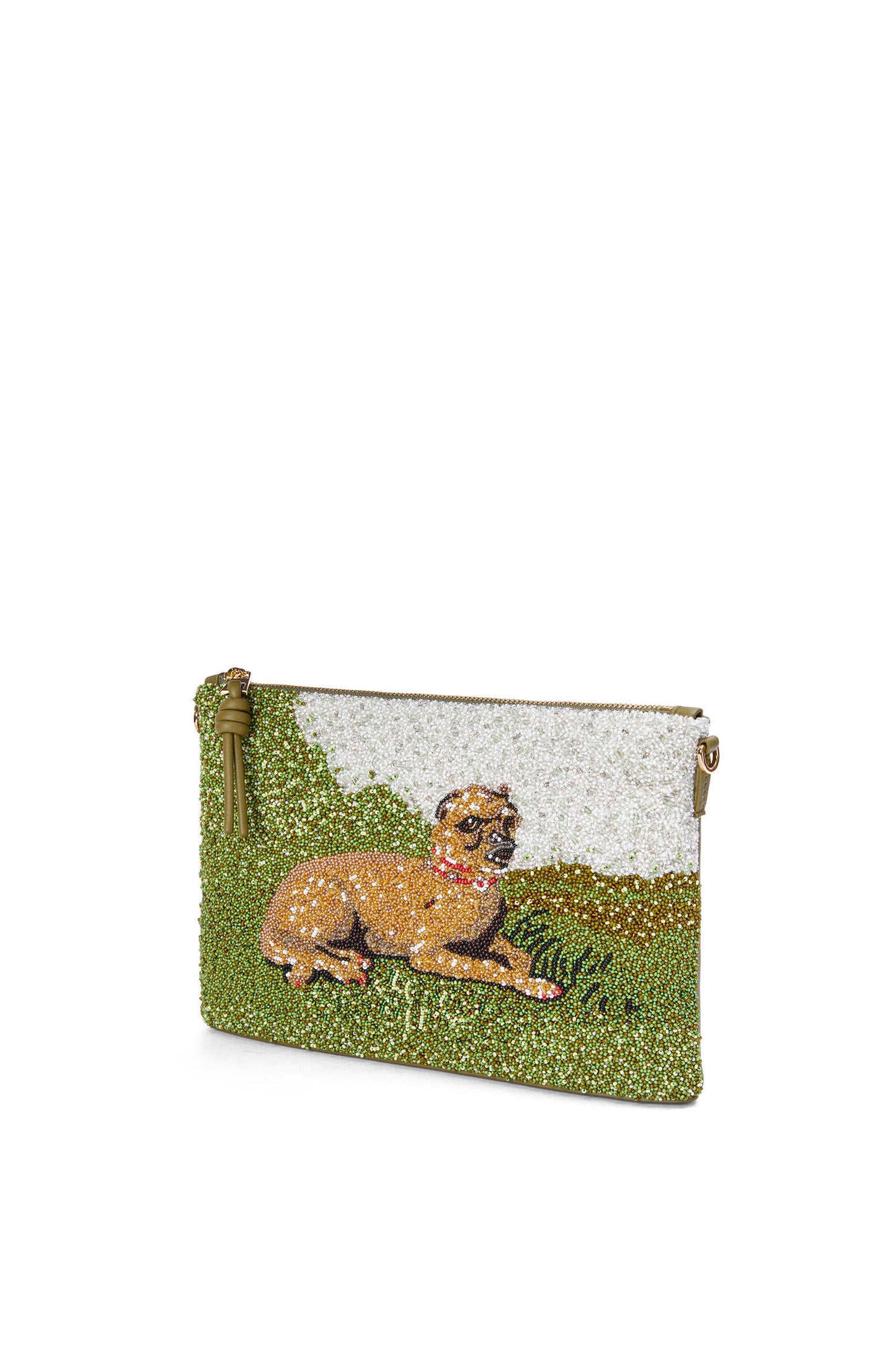 Oblong pouch in beaded leather