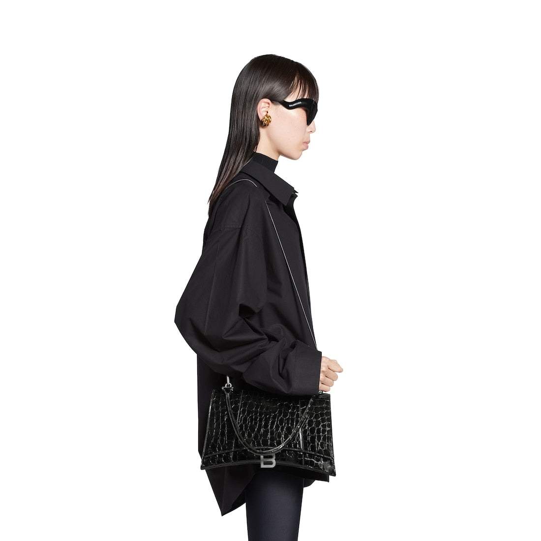 Hourglass hinge medium handbag crocodile embossed