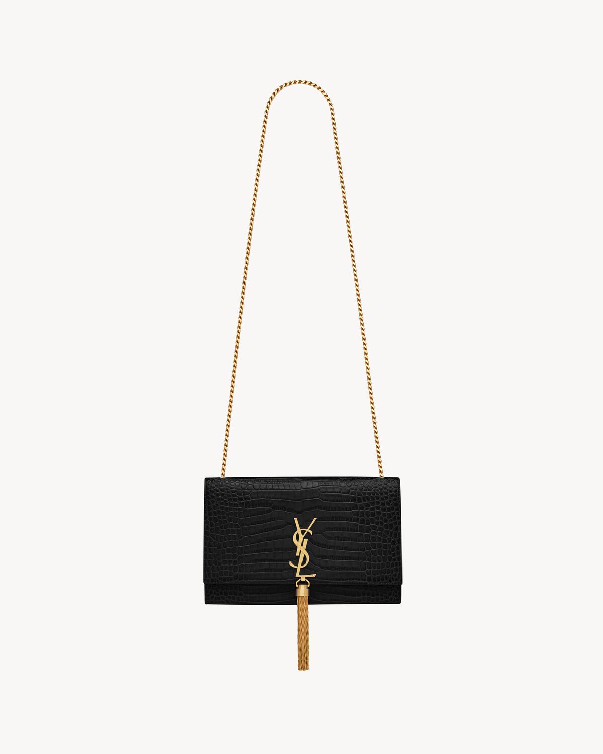 Kate medium tassel in crocodile-embossed leather