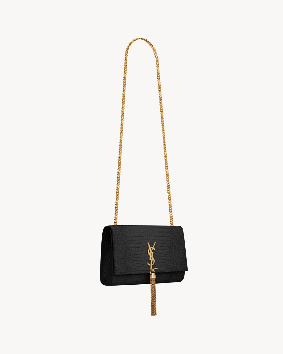 Kate medium tassel in crocodile-embossed leather